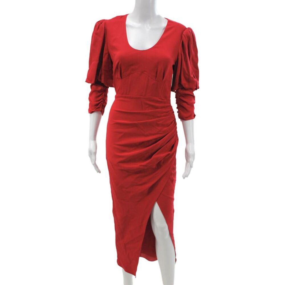 Self Portrait Women Bodycon Dress Red Scoop Neck Long Sleeve Full Length Size 4